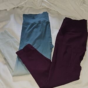 2 Pair PINK Blue and Purple Leggings Set